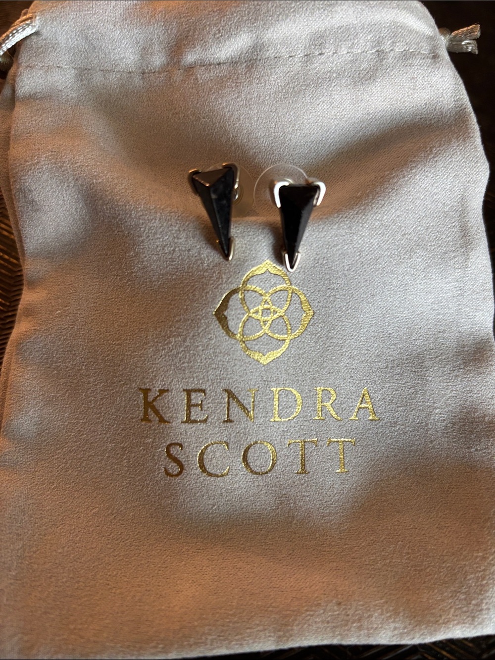 Kendra Scott Black Triangle Stud Earrings with gold Settings